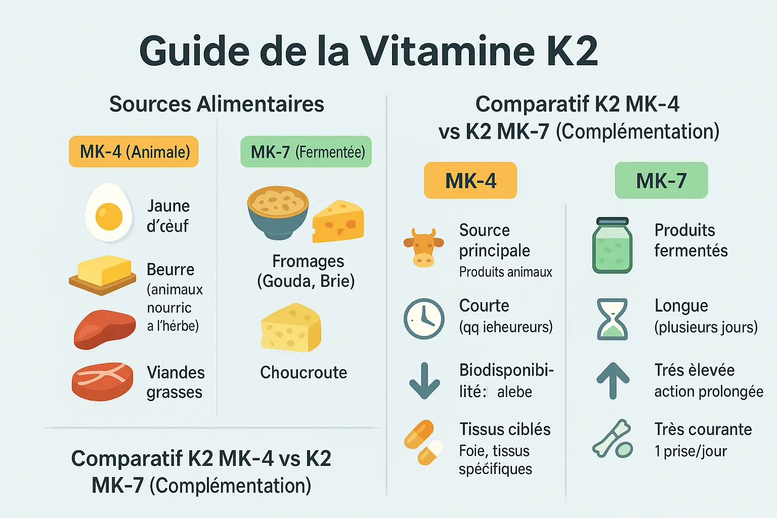 Tableau comparatif des sources de vitamine K2