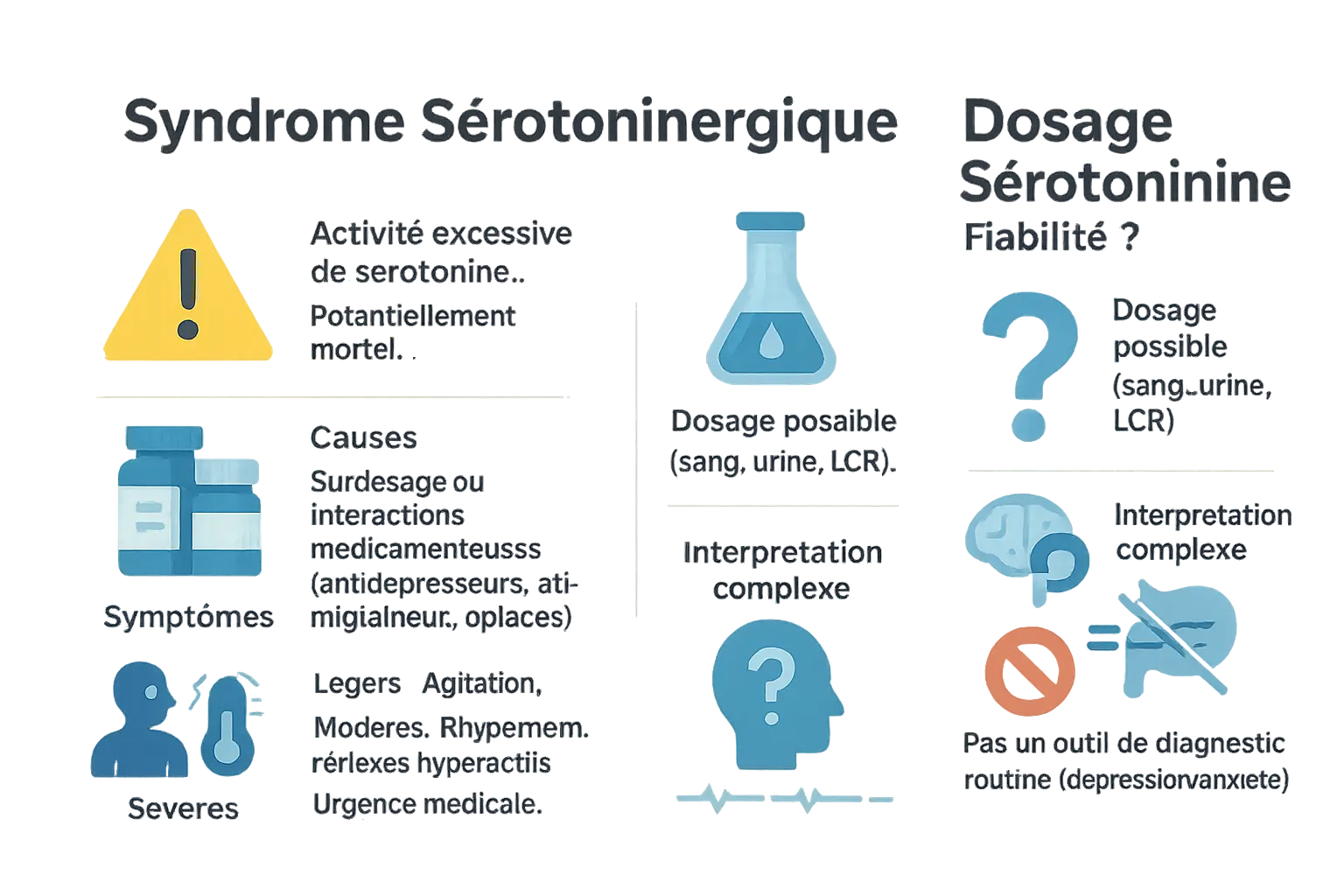 Représentation schématique du syndrome sérotoninergique et des déséquilibres de la sérotonine
