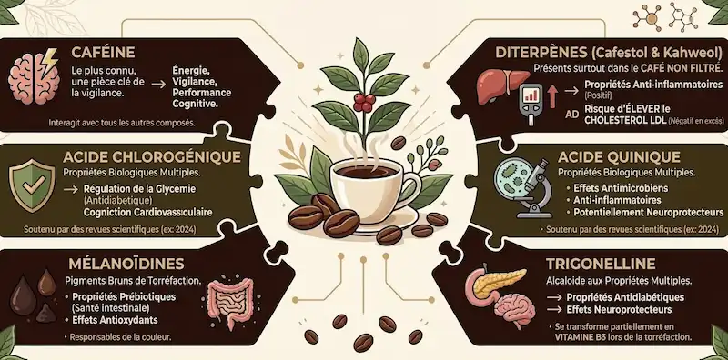 nfographie des principaux composés bioactifs du café et leurs effets sur la santé